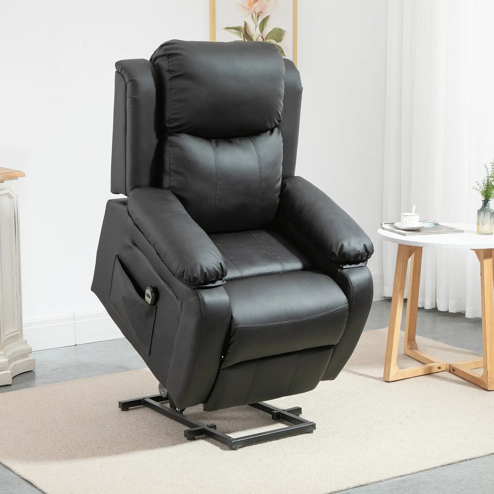 HOMCOM Fotoliu Relax Electric cu Ridicare și Reclinare 160°, Telecomandă, 76x90x105 cm, Negru | Aosom Romania