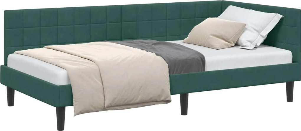vidaXL Cadru de pat colțar Verde închis 90 cm x 190 cm Catifea