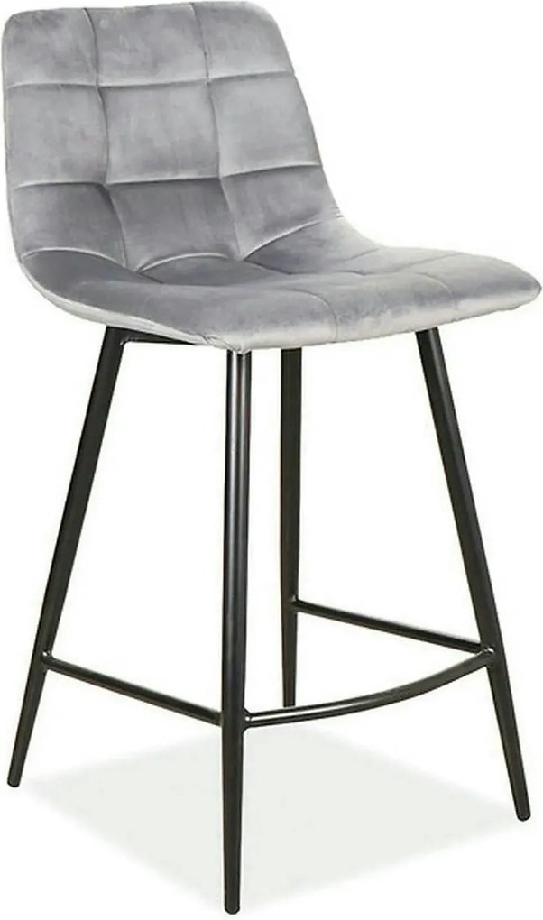 Scaun bar MILA H-2, gri/negru, stofa catifelata/metal, 43x38x87 cm