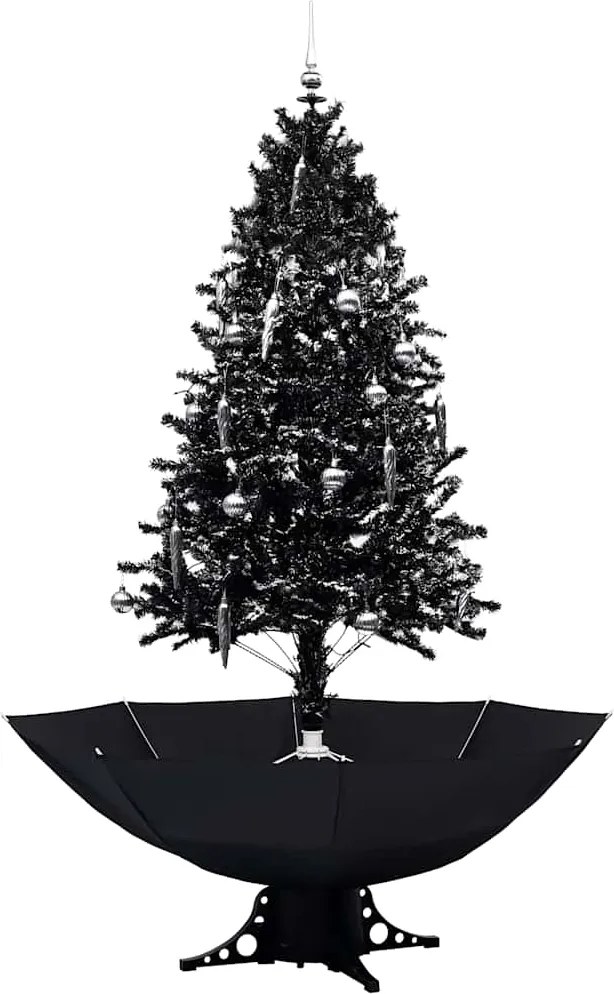 vidaXL Brad de Crăciun cu ninsoare și bază umbrelă, negru, 190 cm, PVC