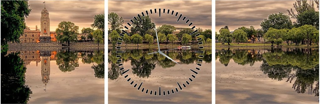 Tablou cu lac și copaci (cu ceas) (90x30 cm)