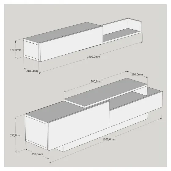 Set Mobilier Living Comoda si Polita Elda - White, Walnut