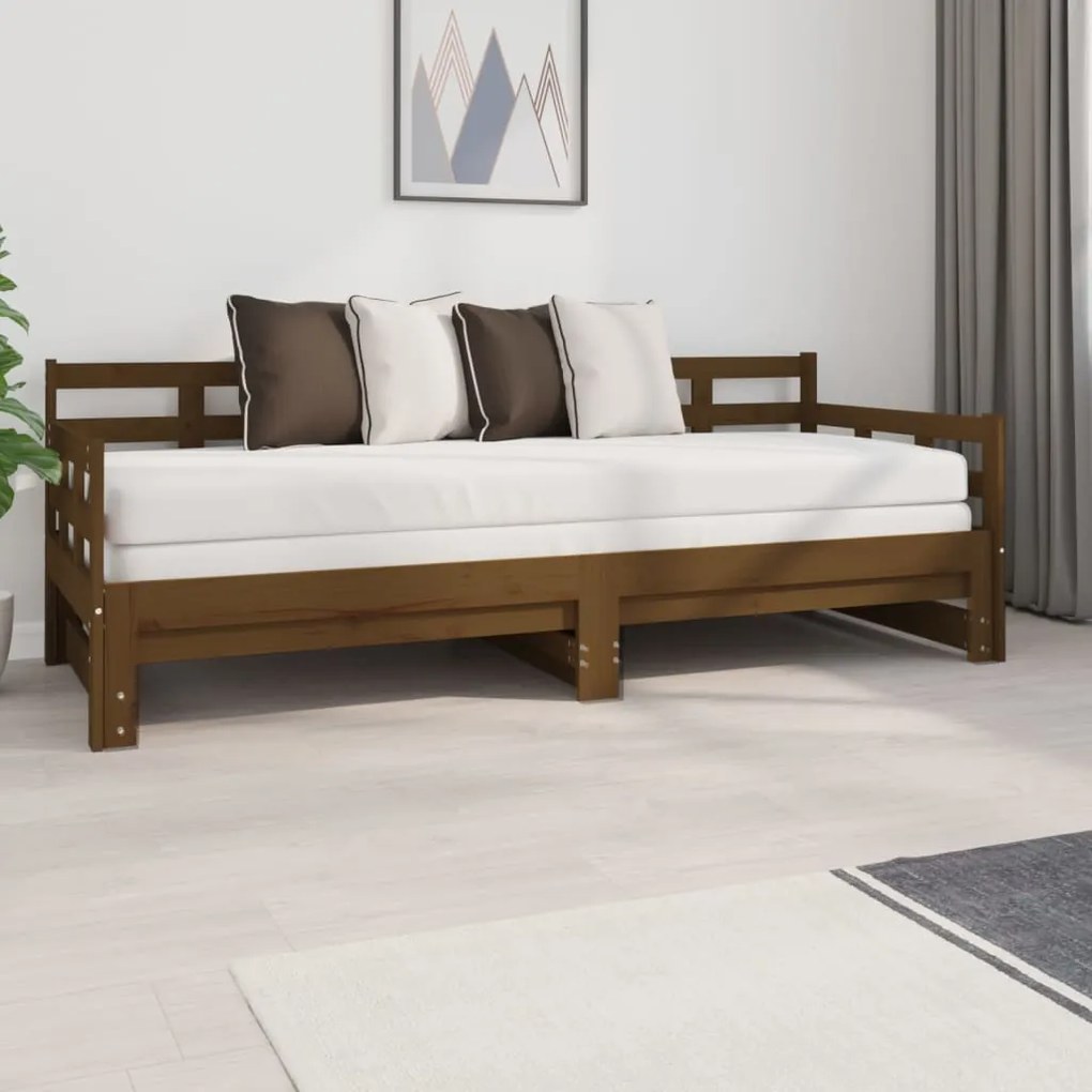 820380 vidaXL Pat de zi extensibil, maro miere, 2x(80x200) cm, lemn masiv pin