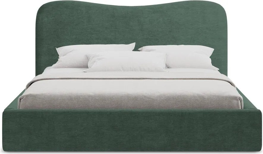 Pat matrimonial verde tapițat cu spațiu de depozitare cu somieră 160x200 cm Kahai – Makamii