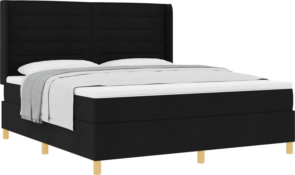 vidaXL Pat cu arcuri cu saltea Negru 180 x 200 cm țesătură