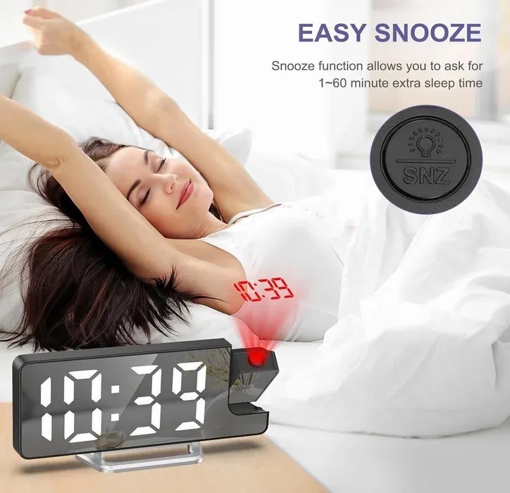 Ceas digital cu alarmă, cu proiecție DZ-673 și ecran LED de 7,9”