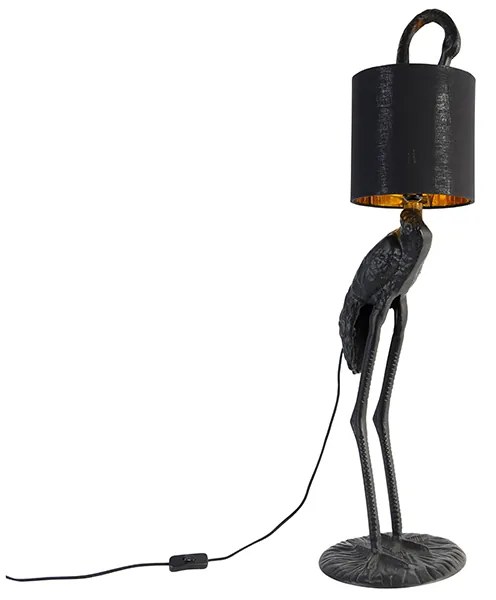 Lampă de podea vintage neagră cu abajur negru - Pasăre macara