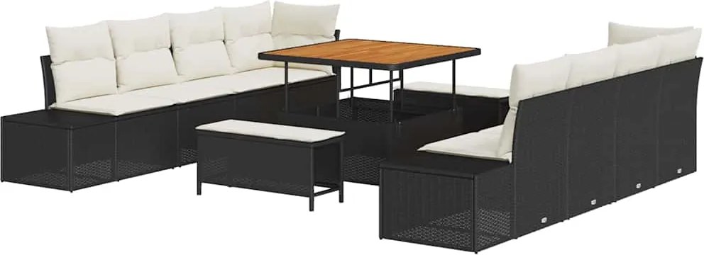 vidaXL Set de canapele pentru grădină cu pernă Negru 264 x 62 x 85 cm