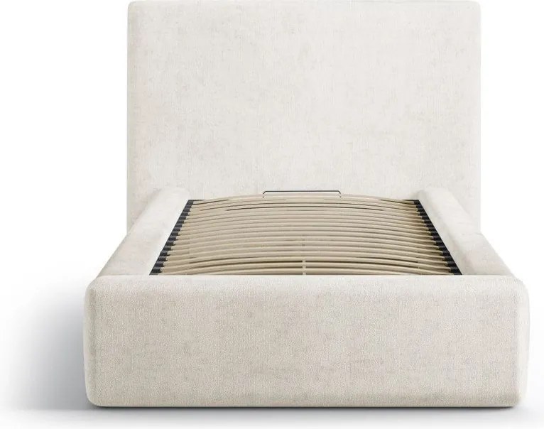 Pat crem tapițat cu spațiu de depozitare cu somieră 90x200 cm Amy – Micadoni
