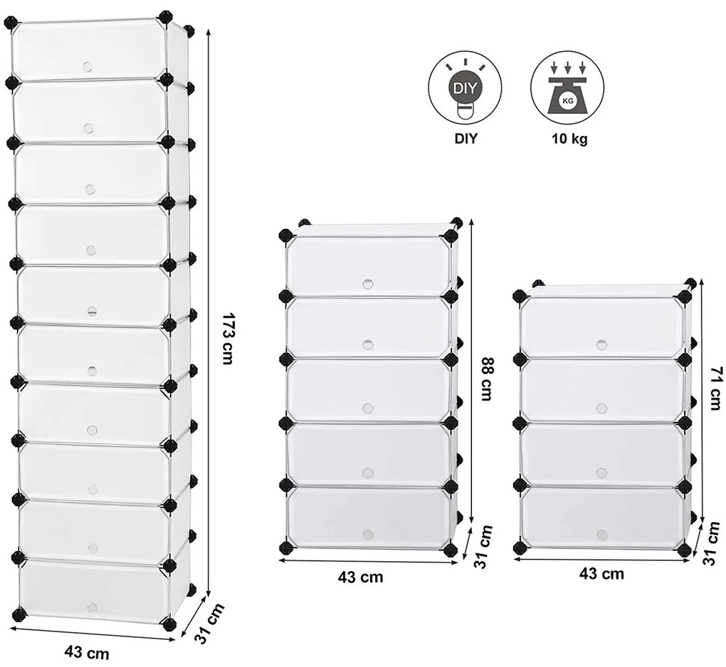 Raft  modular DIY pentru pantofi 10 compartimente 40 x 30 x 17 Plastic