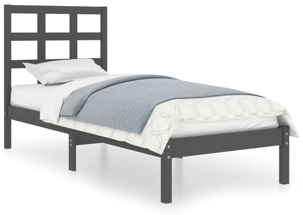 3105437 vidaXL Cadru de pat single, gri, 90x190 cm, lemn masiv