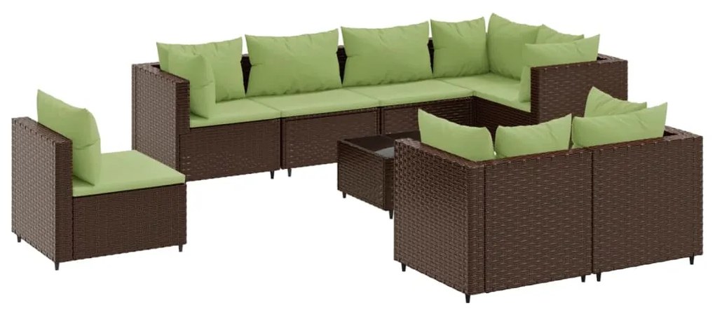 3308206 vidaXL Set mobilier de grădină cu perne, 9 piese, maro, poliratan