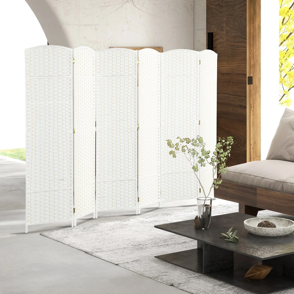 HOMCOM Separator de cameră 6 părți pliabil perete de intimitate perete de separare pentru sufragerie dormitor birou acasă Alb | Aosom Romania