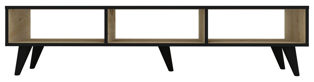 Comoda TV Tirro V2, Stejar Artisan/Negru, 150 x 35 x 35 cm