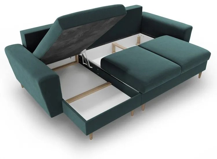 Colțar petrol extensibil, cu spațiu de depozitare cu tapițerie din catifea Kyoto – Cosmopolitan Design