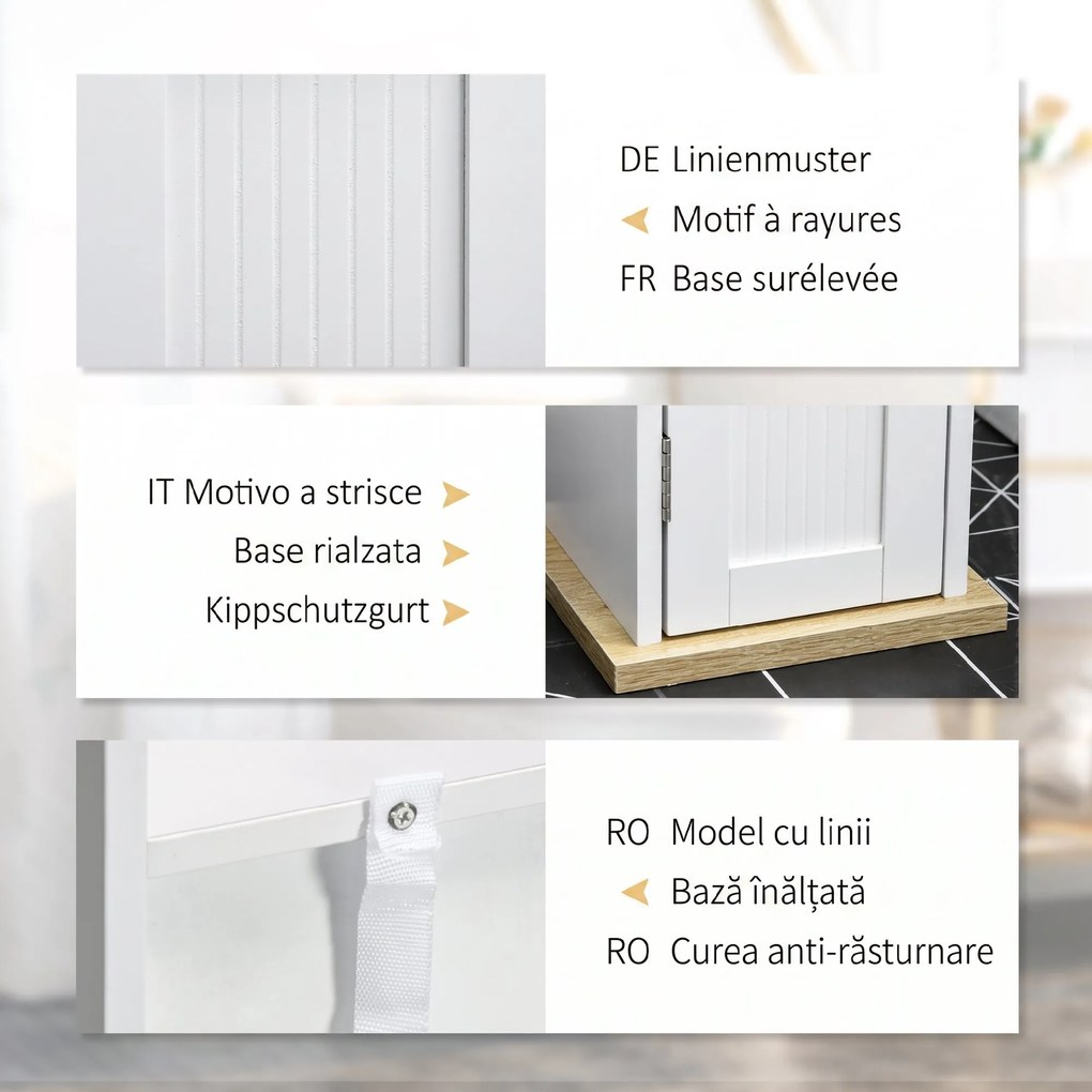 kleankin Dulap Baie Îngust, Dulăpior Salvaspațiu cu Suport Hârtie Igienică, Rafturi Reglabile, pentru Spălătorie, Modern, 20x20x80 cm, Alb | Aosom Romania