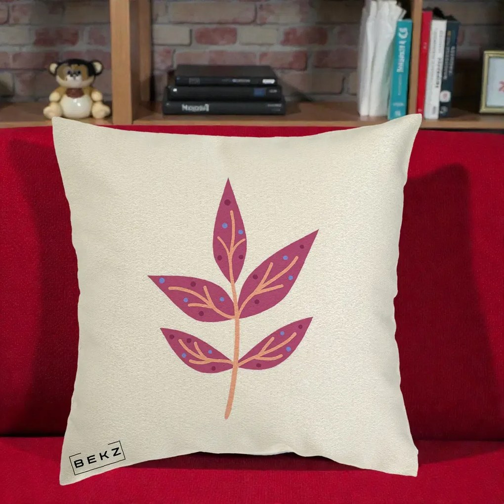 Perna Decorativa Ramura Botanica Mov, 40x40 cm, Ecru, Husa Detasabila, Perna Inclusa, BEKZ®