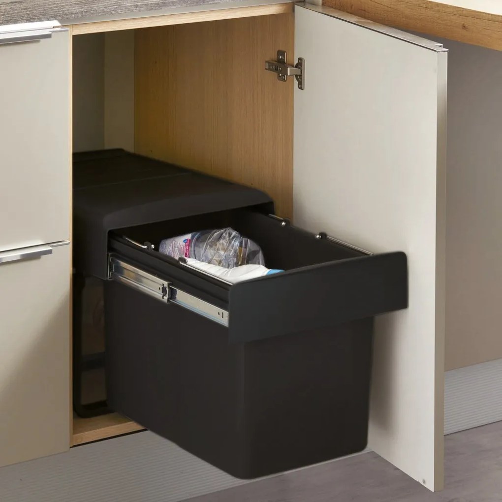 Coș gunoi încorporabil Ecomax Mega 40, cu extragere totală, negru, 1 x 34 l Polipropilenă/Metal, 400 mm, L:360 mm; A:480 mm; H:375 mm, Negru