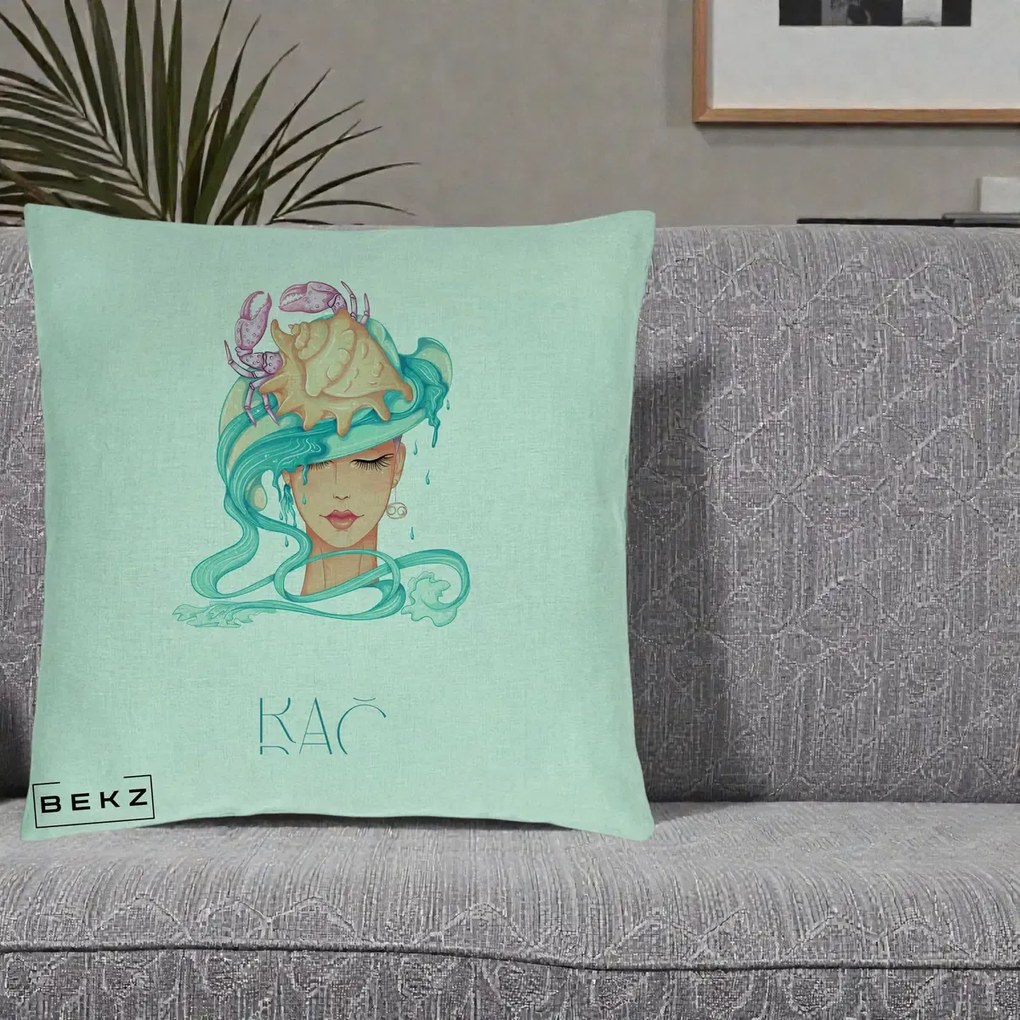 Perna Personalizata Zodie Rac, 40x40 cm, Verde Menta, Husa Detasabila, Perna Inclusa, BEKZ®