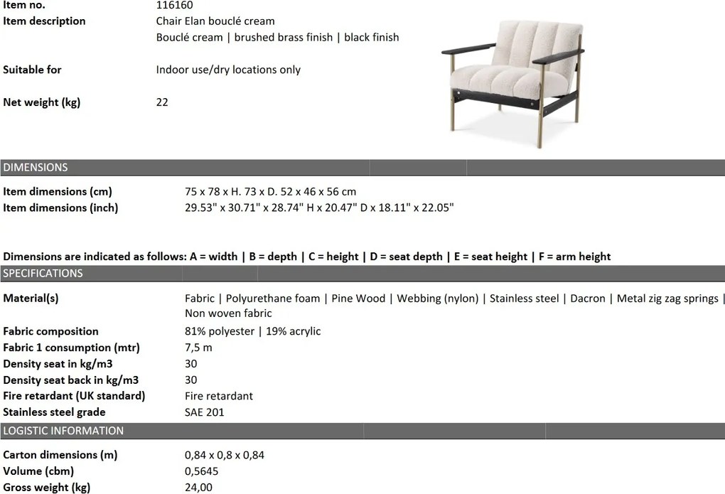 Fotoliu elegant design LUX Elan, Boucle crem