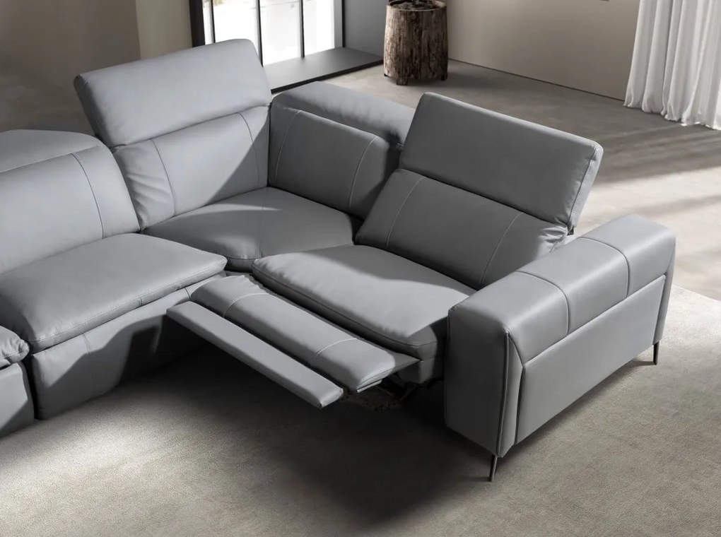 Coltar 5 locuri, Functia Relax, Sezlong Stanga, Cowhide gri