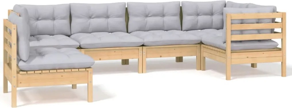 vidaXL Set mobilier grădină cu perne gri, 6 piese, lemn de pin