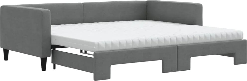 vidaXL Pat de zi cu extensie și saltele, gri închis, 100x200 cm textil