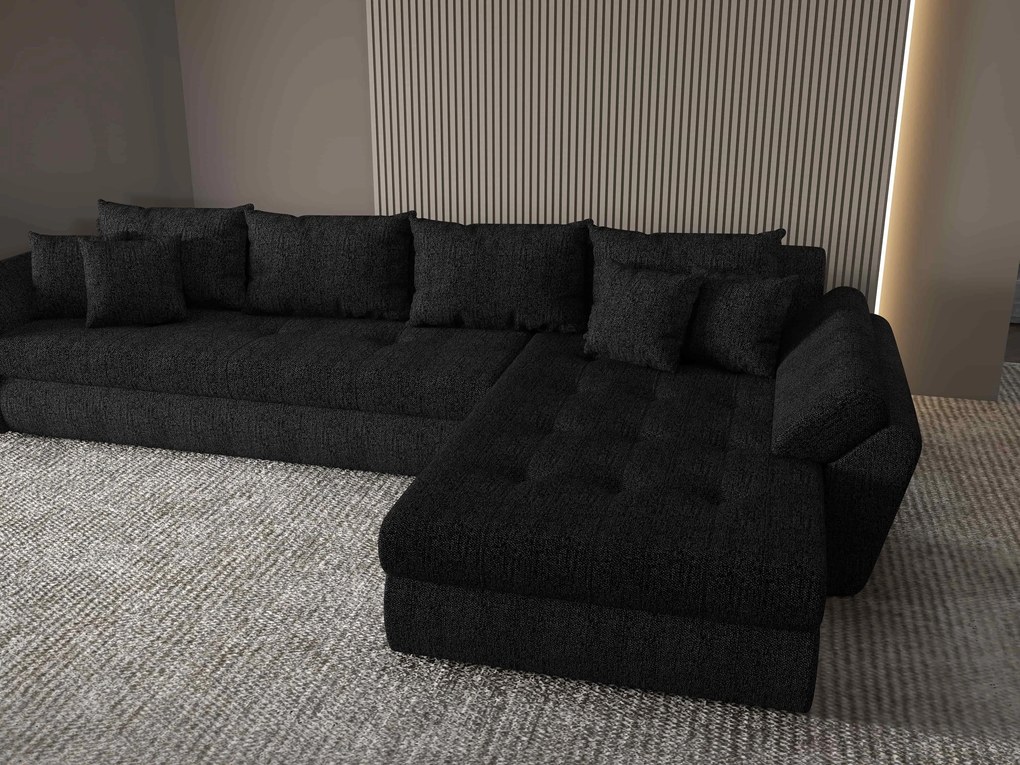 Colțar extensibil dumonde cu ladă de depozitare si sezut confortabil din spuma high-density, Loana XL Enjoy Negru II 335x185 cm