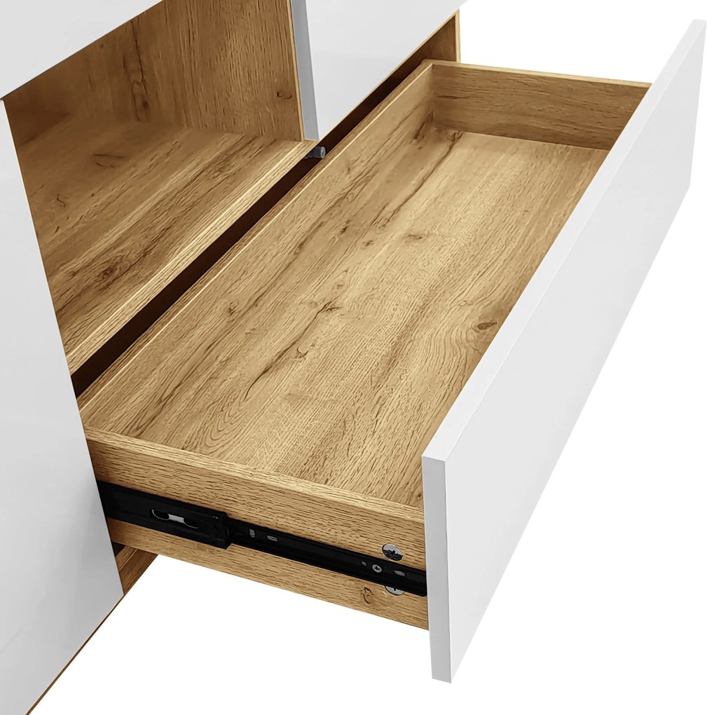 Bufet cu iluminare LED, vitrină cu sertare, 120x37x76,5 cm, Alb