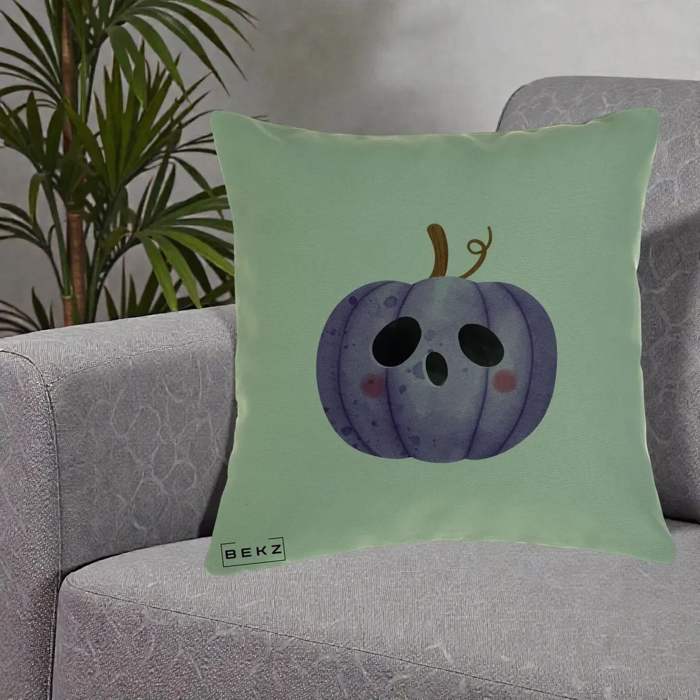 Perna Decorativa Dovleac Halloween Mov Kawaii, 40x40 cm, Verde, Husa Detasabila, Perna Inclusa, BEKZ®