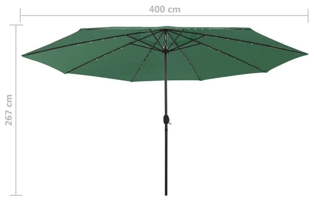 Umbrela de soare exterior, LED-uri  stalp metal, verde, 400 cm Verde