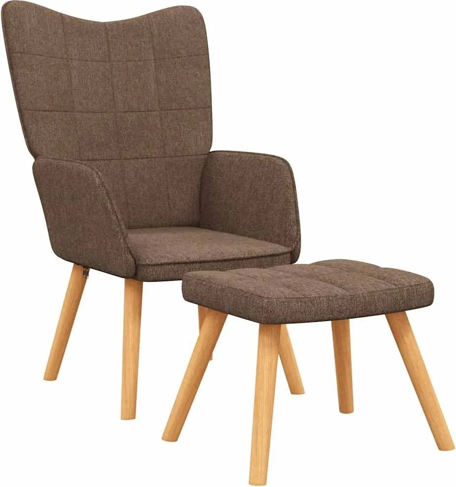 vidaXL Scaun de relaxare cu taburet, maro, textil