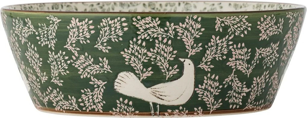 Bol din ceramică cu păsări lila și motive florale verzi pictate manual, 28×9 cm, „Hezha"