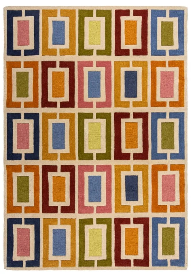 Covor țesut manual din lână 80x150 cm Retro Blocks – Flair Rugs