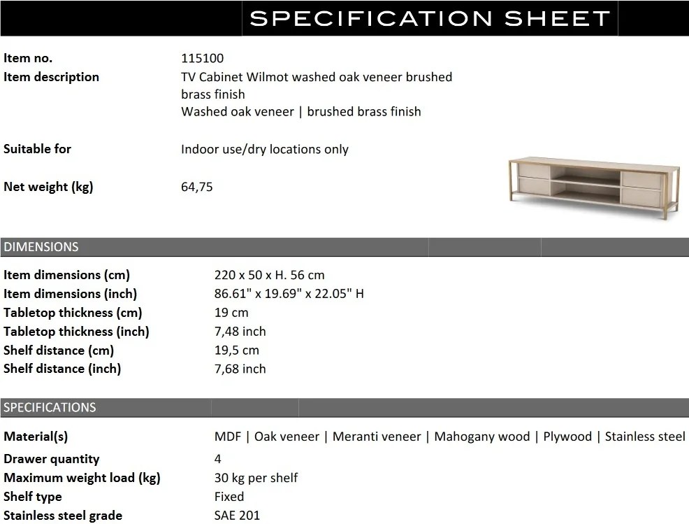 Comoda TV design LUX Wilmot furnir stejar albit