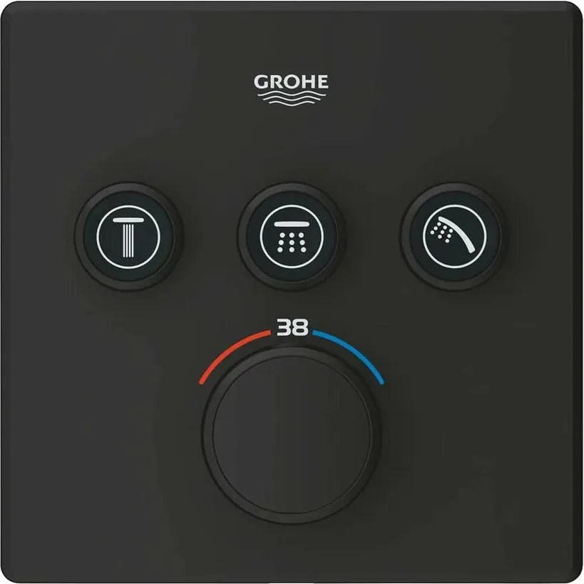 Baterie dus negru mat Grohe Grohtherm SmartControl termostatica patrata 3 iesiri