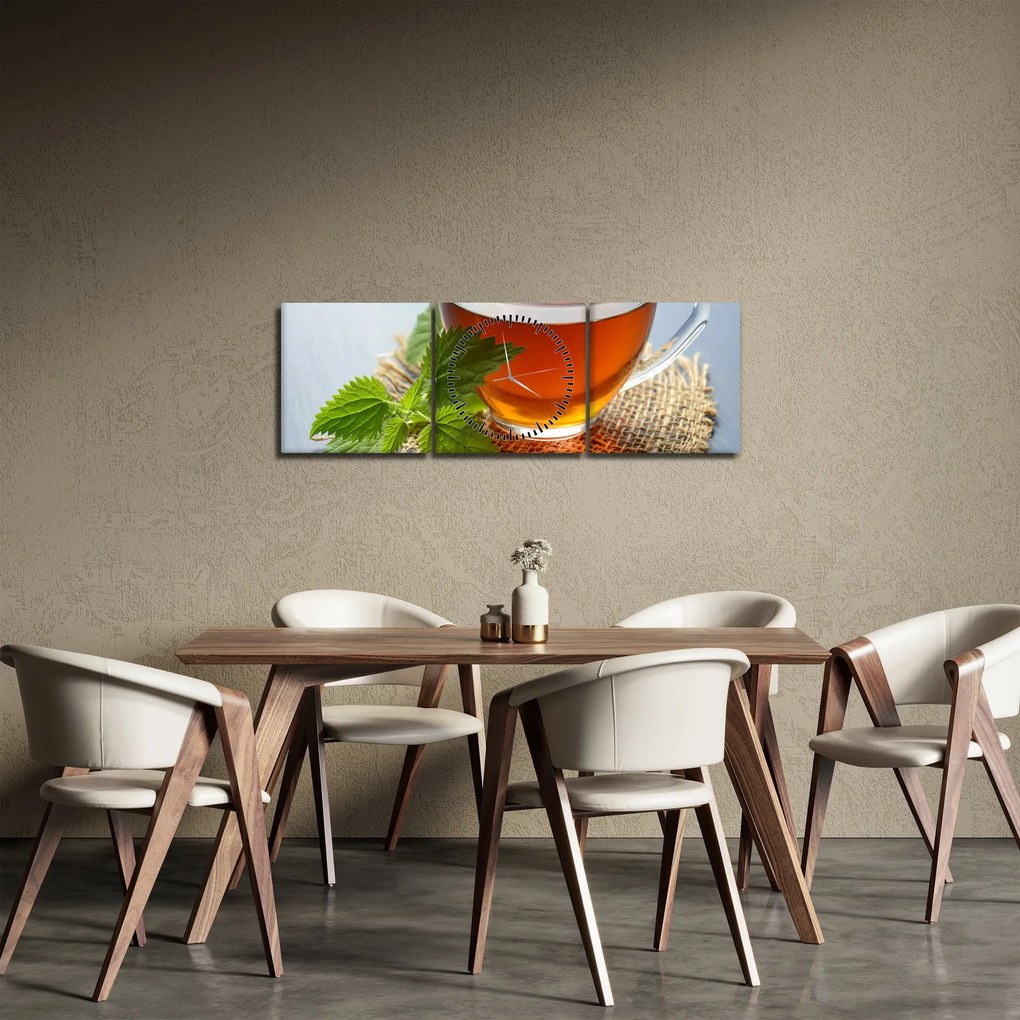 Tablou cu ceașca cu ceai (cu ceas) (90x30 cm)