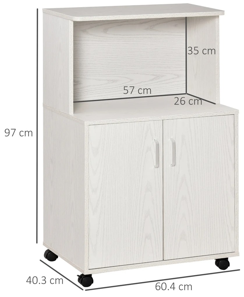 Mobilier de bucatarie cu roti HOMCOM, 60.4x40.3x 97cm, textura lemn alb/dungat | Aosom RO