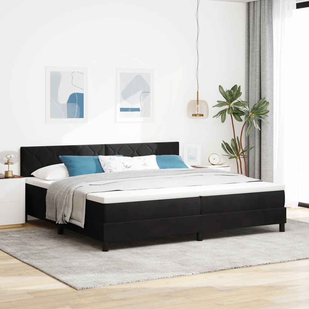vidaXL Pat box spring cu saltea &amp; LED, negru, 200x200 cm catifea