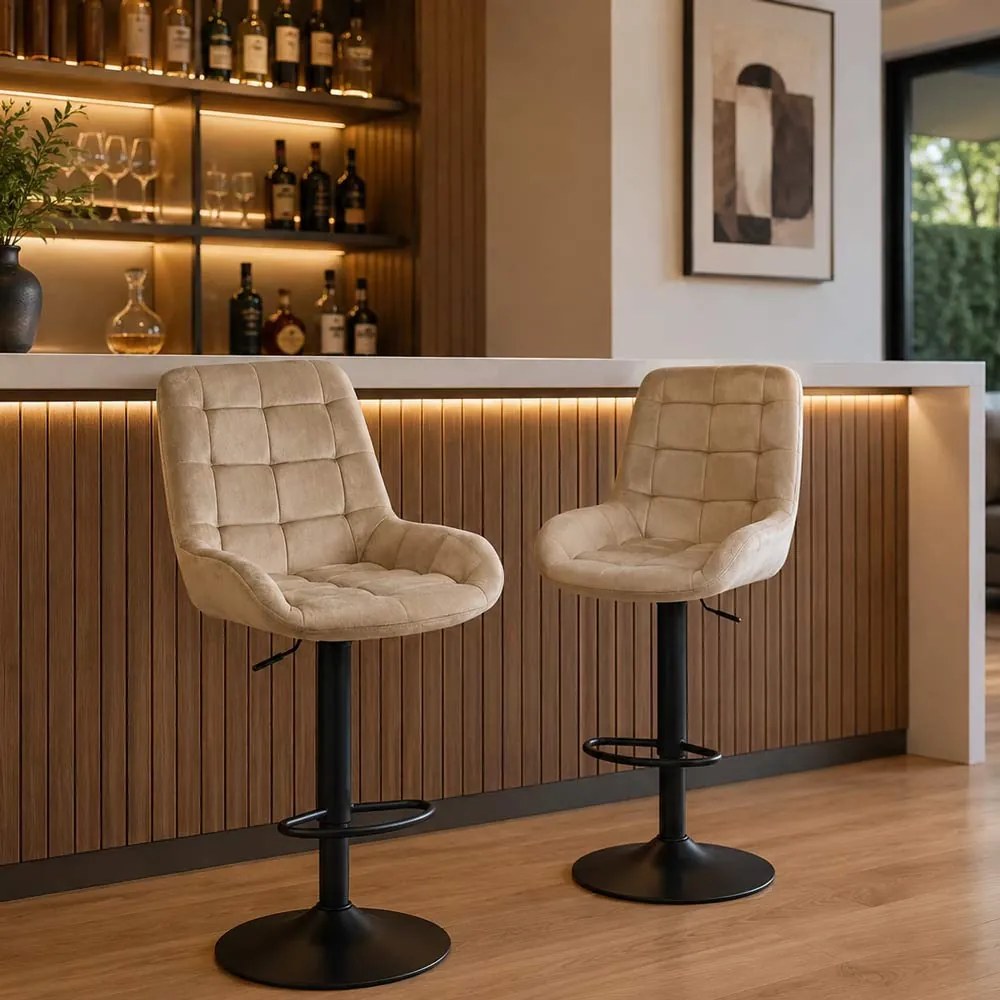 Scaun de bar bej ABS 145 – Catifea, design elegant, confortabil, ajustabil