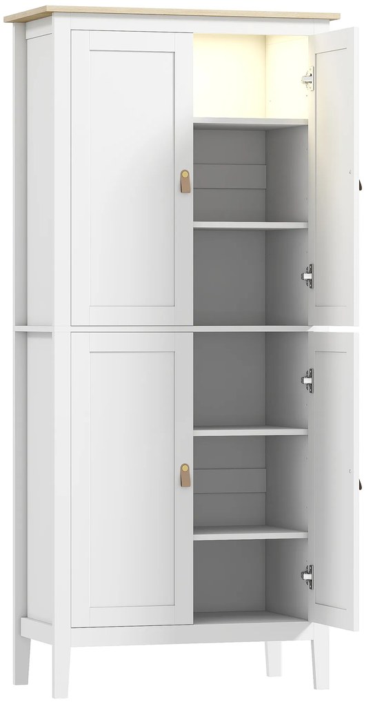 HOMCOM Bufet de bucătărie, mobilier de bucătărie de depozitare înalt cu LED reglabil și senzor de mișcare, 80 x 40 x 176,5 cm, alb | Aosom Romania