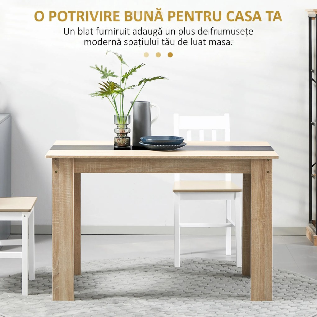 HOMCOM Masă de Dining pentru 4-6 Persoane, Masă de Bucătărie Modernă din Lemn, 120x69x75 cm, Lemn Natural | Aosom Romania
