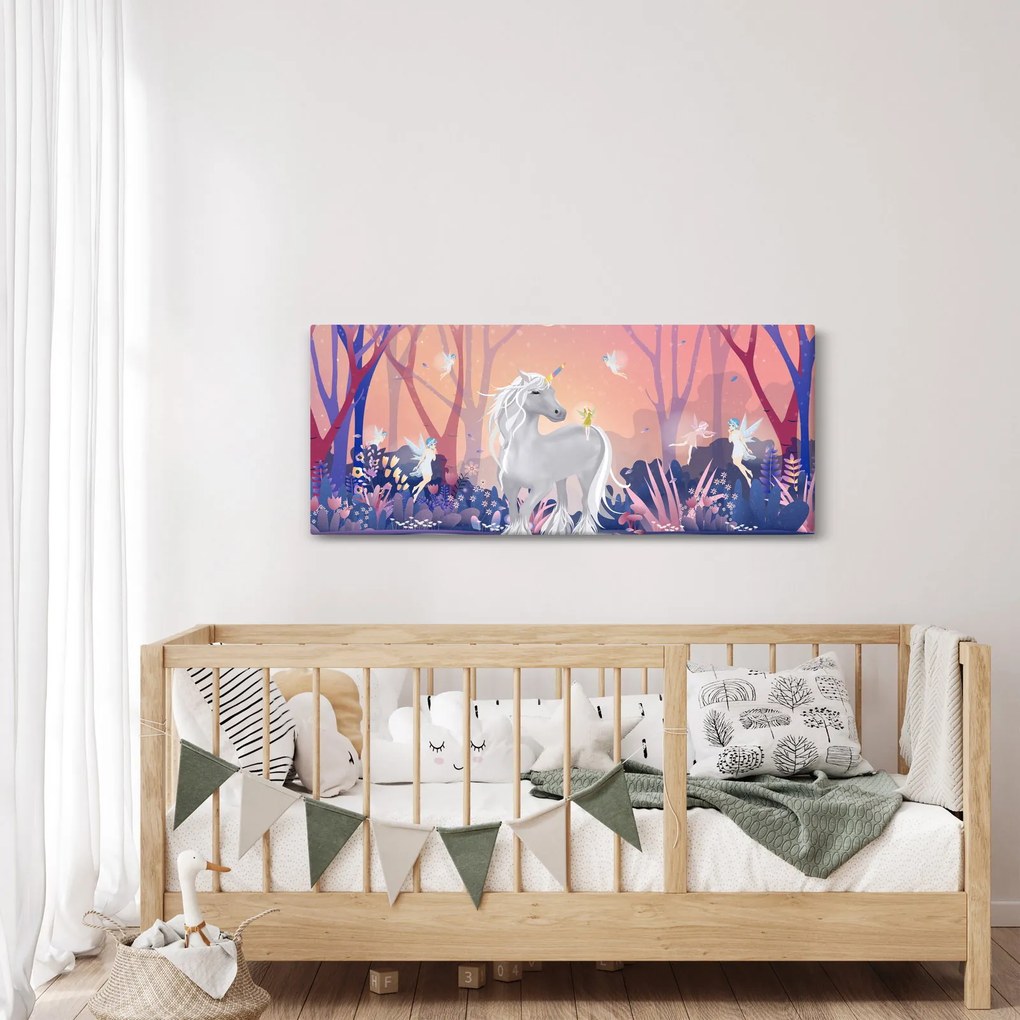 Tablou - Unicorn în pădurea fermecată (120x50 cm)