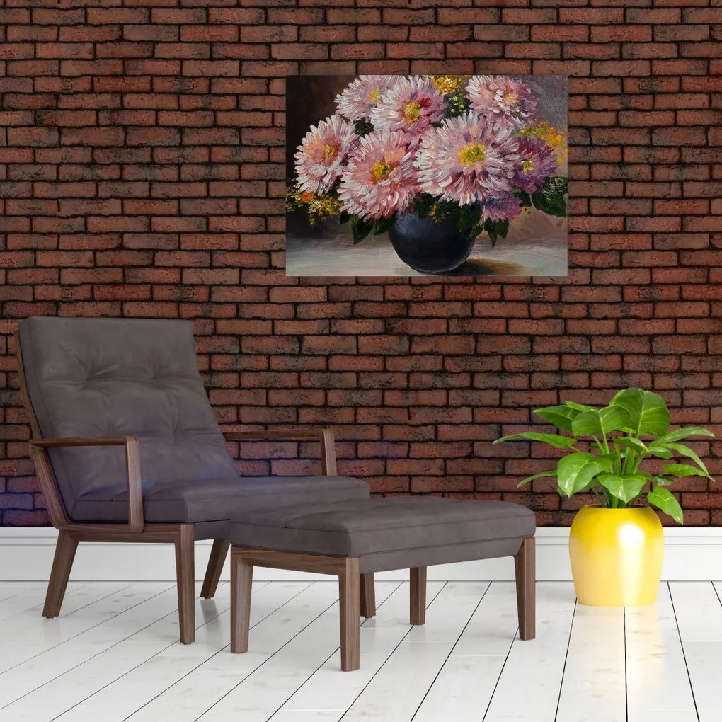 Tablou - Pictură în ulei, flori în vază (70x50 cm)