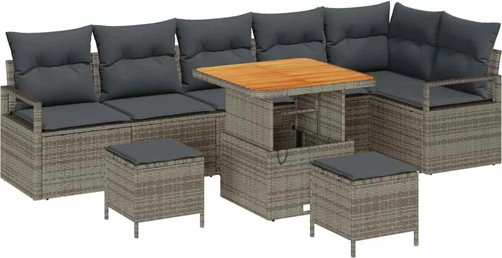 vidaXL Set de canapele pentru grădină cu pernă cu depozitare 9 pcs Gri