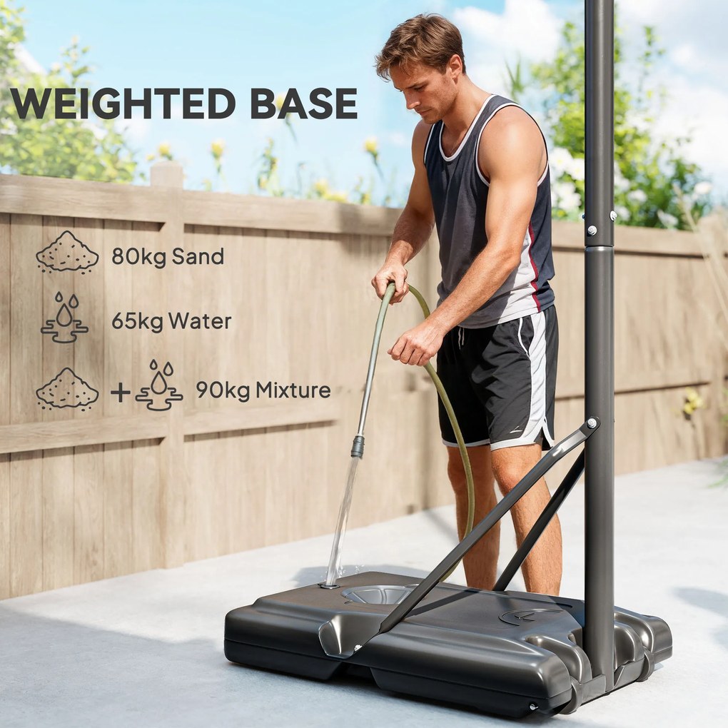 Coș de baschet reglabil pe înălțime cu bază umplută și spațiu pentru minge 110x75x195-370cm, negru SPORTNOW | Aosom RO