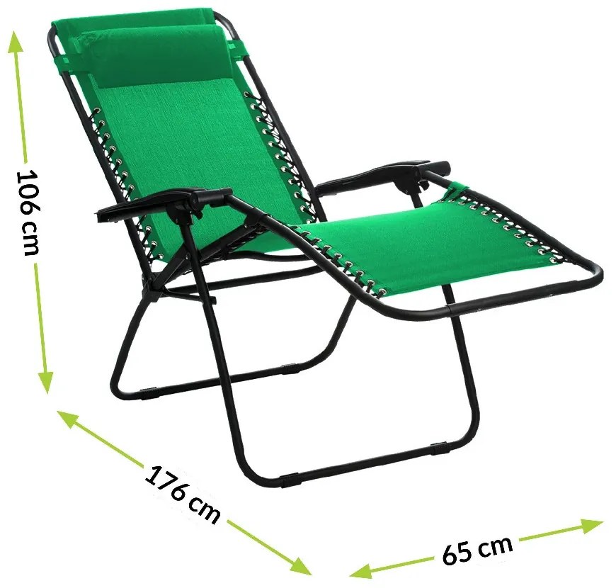 Șezlong pliabil Deluxe verde cu pernă