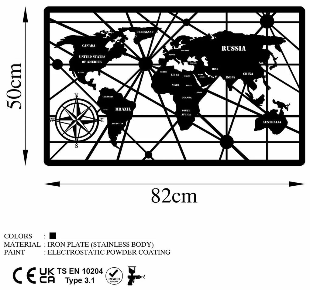 Accesoriu decorativ de perete metalic World Map 7-M