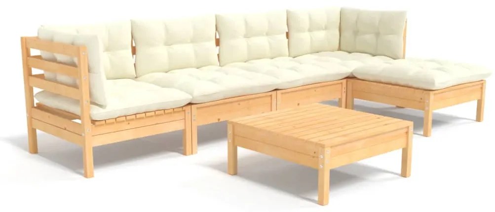 3096364 vidaXL Set mobilier grădină cu perne crem, 6 piese, lemn masiv de pin