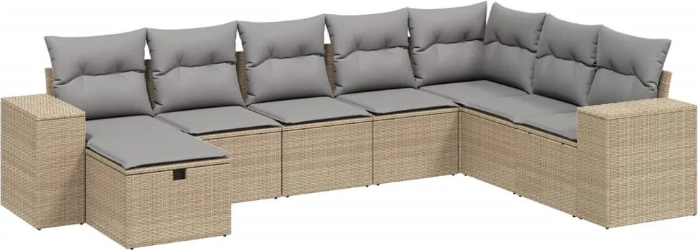 vidaXL Set canapele de grădină, 8 piese, cu perne, bej, poliratan